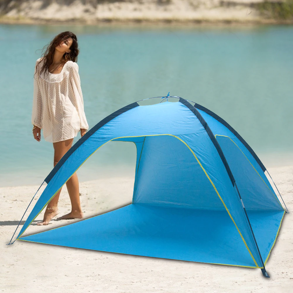 Cheap Goat Tents Big Beach Camping Tent Ventilated Silver Coated Rainproof Picnic Anti UV Sunshade Tents Sun Shelter with Storage Bag Tents 